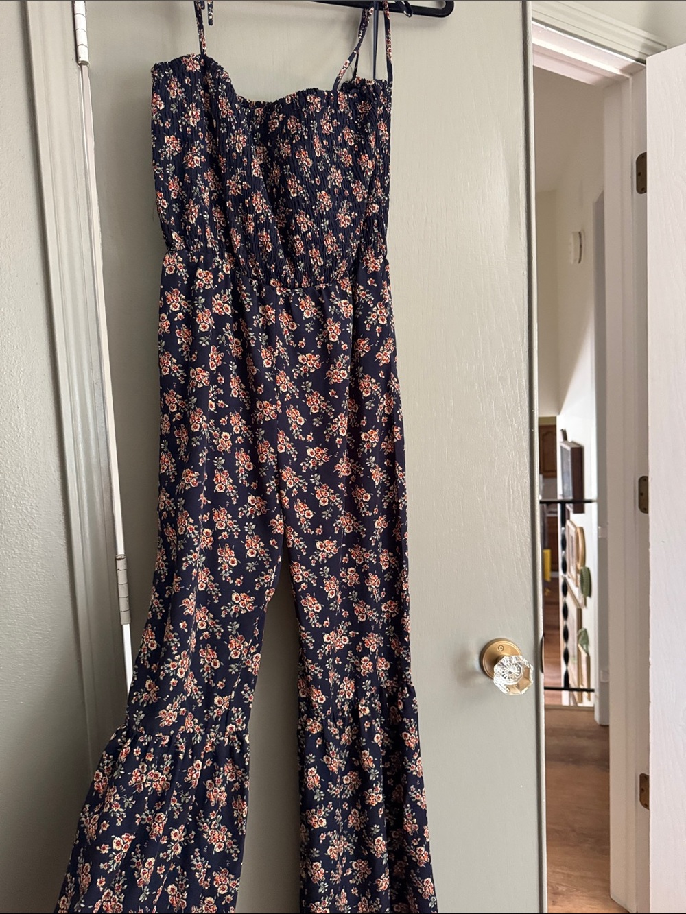 Promesa Navy Floral Smocked Wide-Leg Jumpsuit